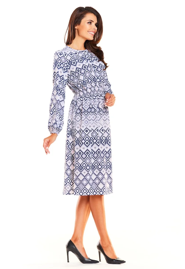 Дамска рокля -  Полиестер - Синьо/Бяло - A233