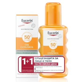ЕУЦЕРИН СЛЪНЦЕЗАЩИТЕН СПРЕЙ ЗА ТЯЛО SPF50 200 мл.+ОЙЛ КОНТРОЛ SPF50+ слънцезащитен гел крем 50 мл.ПР