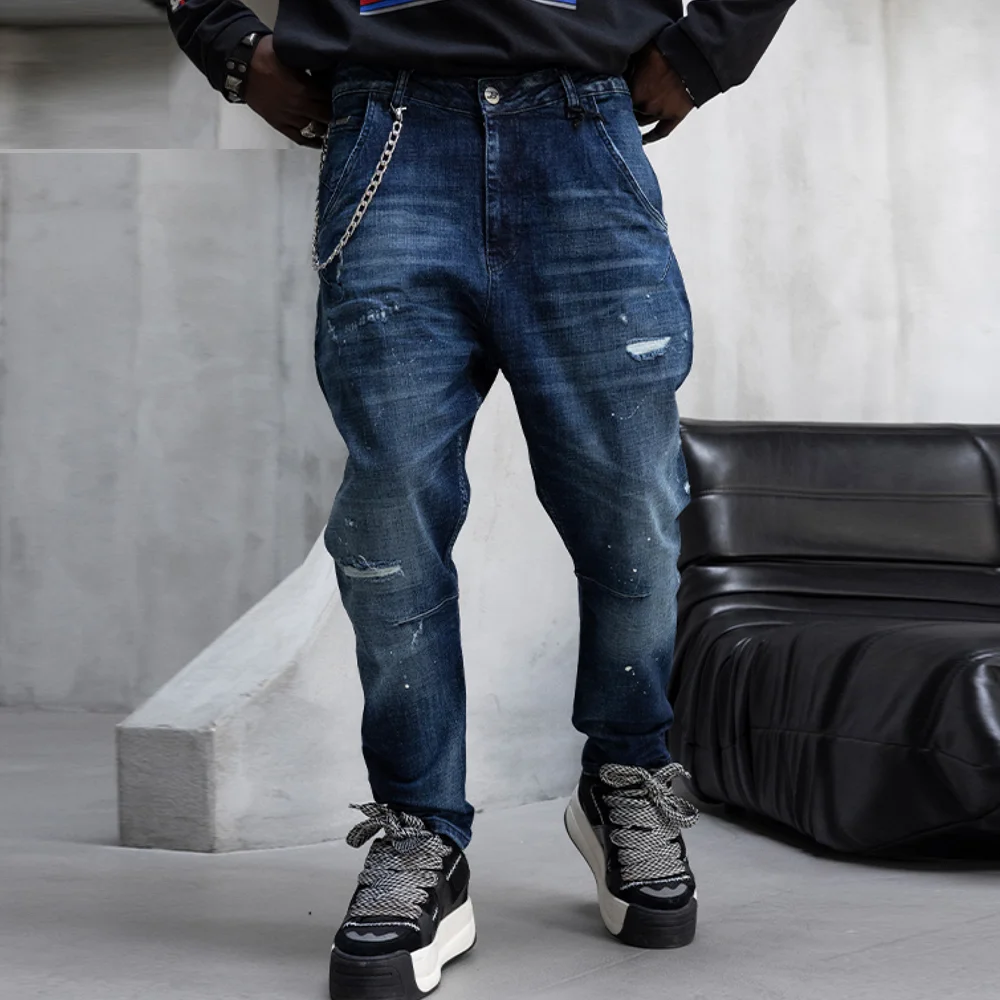 Модерни мъжки стрийтуеър дънки, накъсан ефект, кройка потур,  Lux Denim, Ft8772