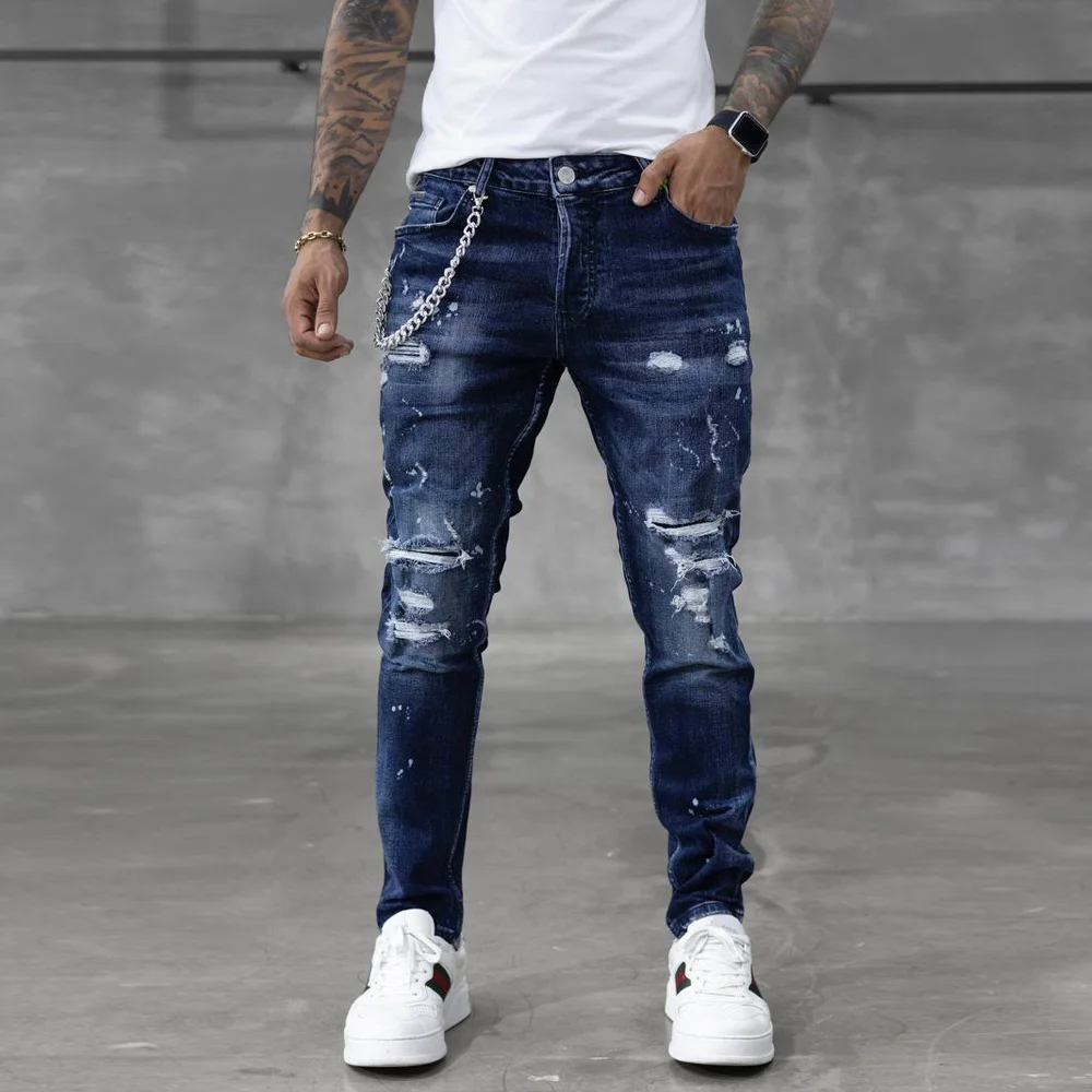 Мъжки дънки, накъсан ефект, slim fit, Ft7294