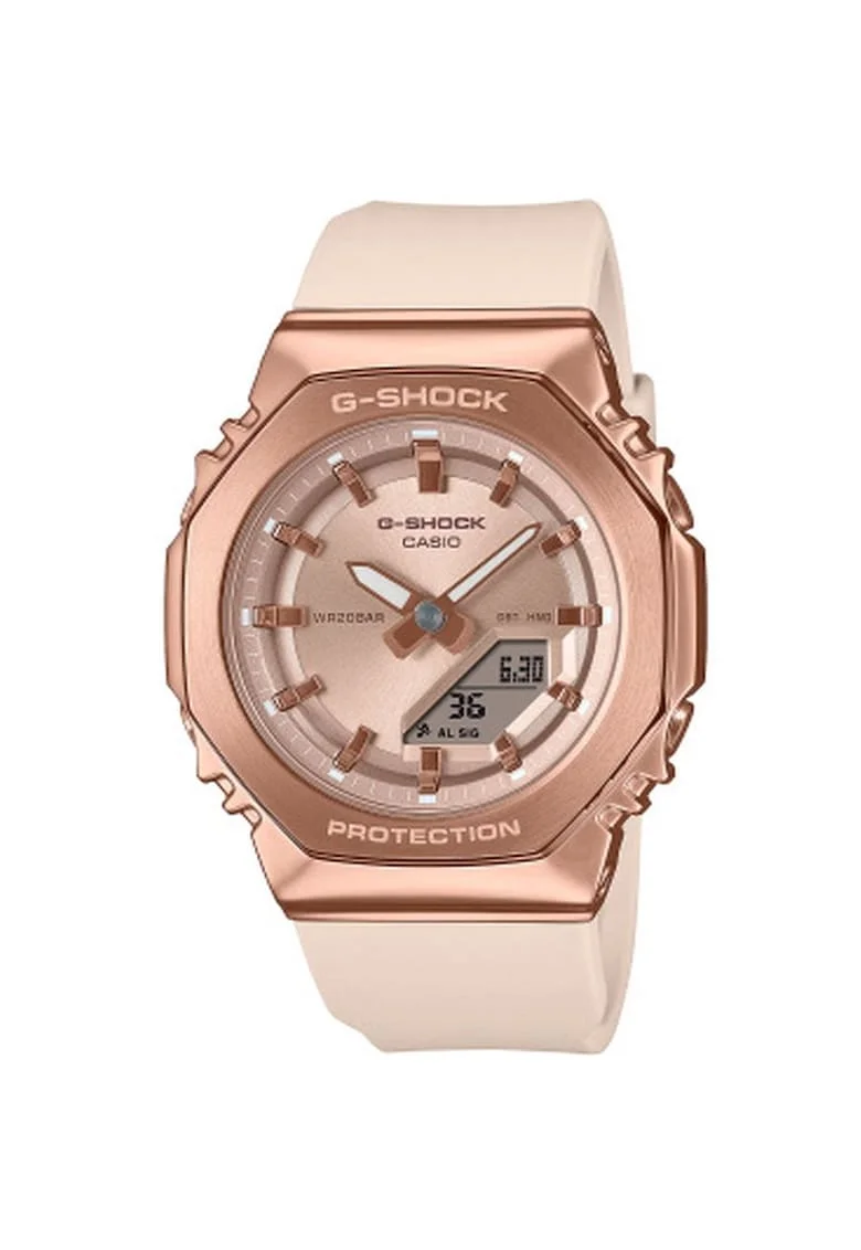 Дамски часовник  G-SHOCK - пластмаса/каучук - бежов/розово-златист - 41мм - водоустойчив 200м