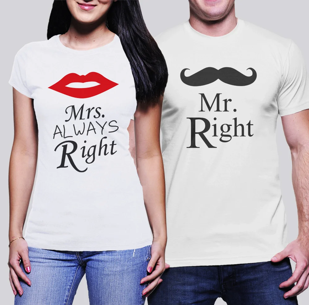 Комплект тениски за влюбени Mr Right Mrs