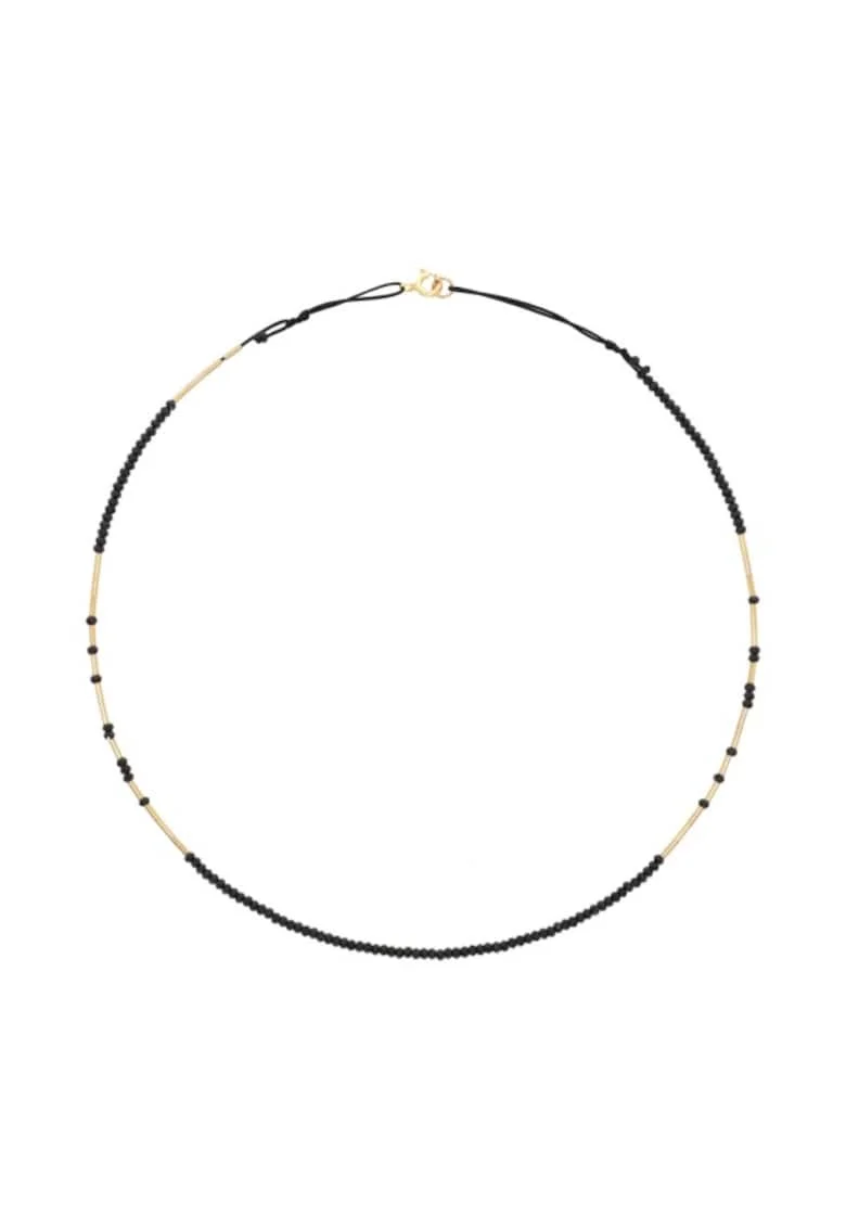 Колие  Caviar Black Fusion - по врата - регулируемо - с фасетиран черен шпинел и 14k/20 златни елементи