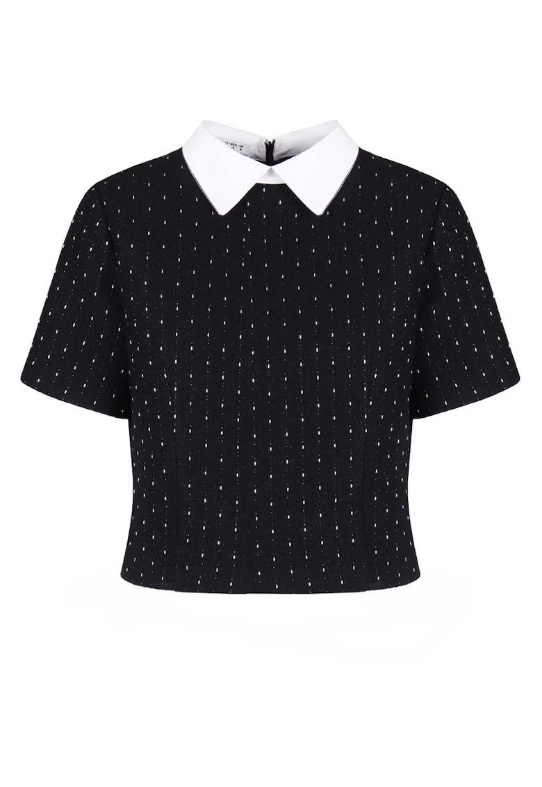 Contrasting Collar Tweed Blouse