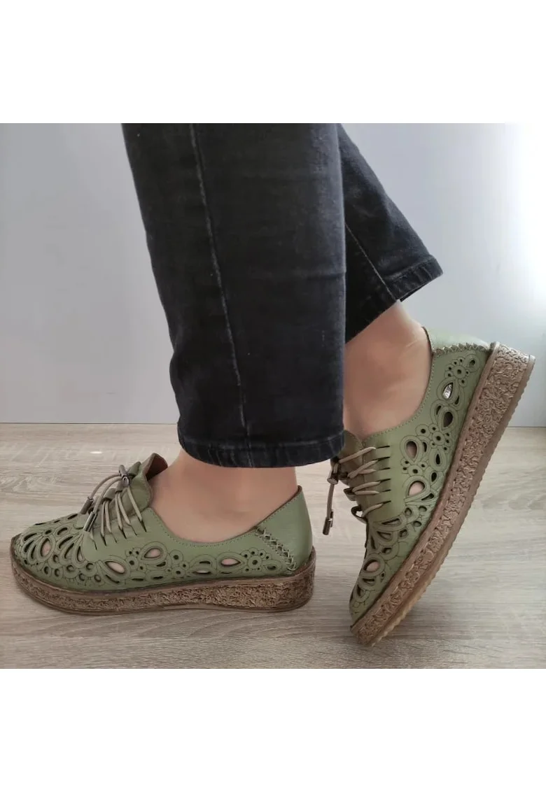 Дамски перфорирани обувки  7154-1 Olive - Зелени