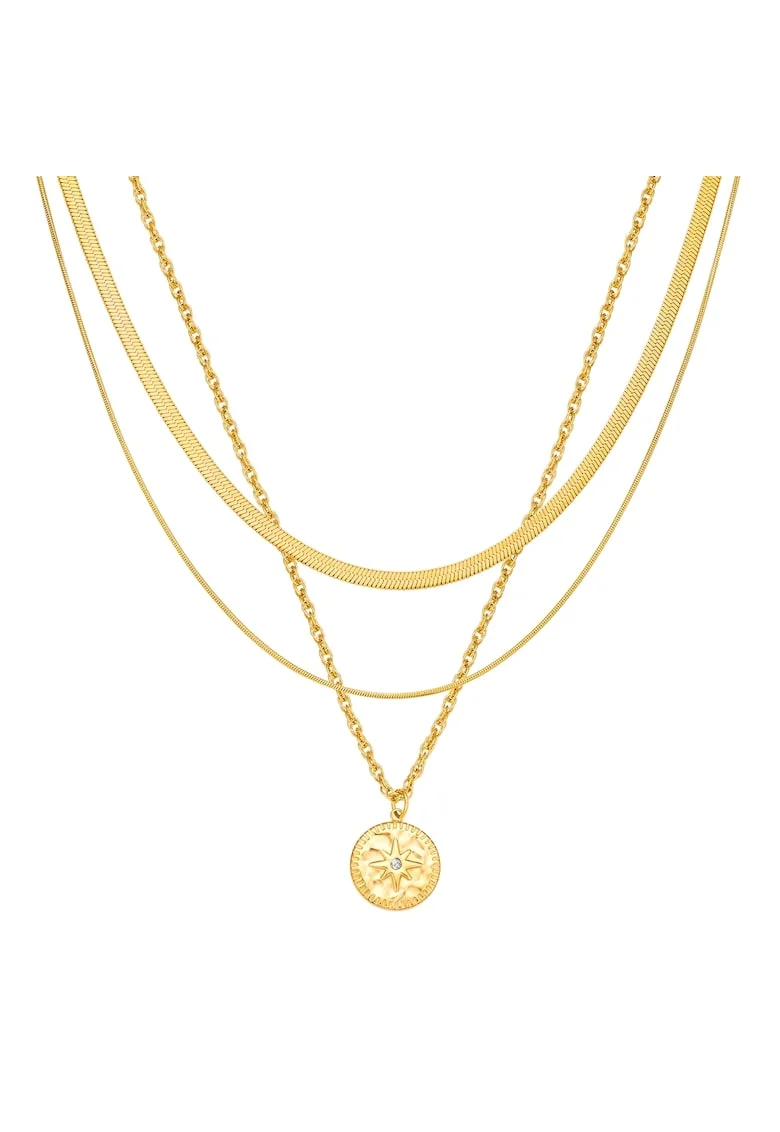 Колие на пластове от неръждаема стомана с 14K злато