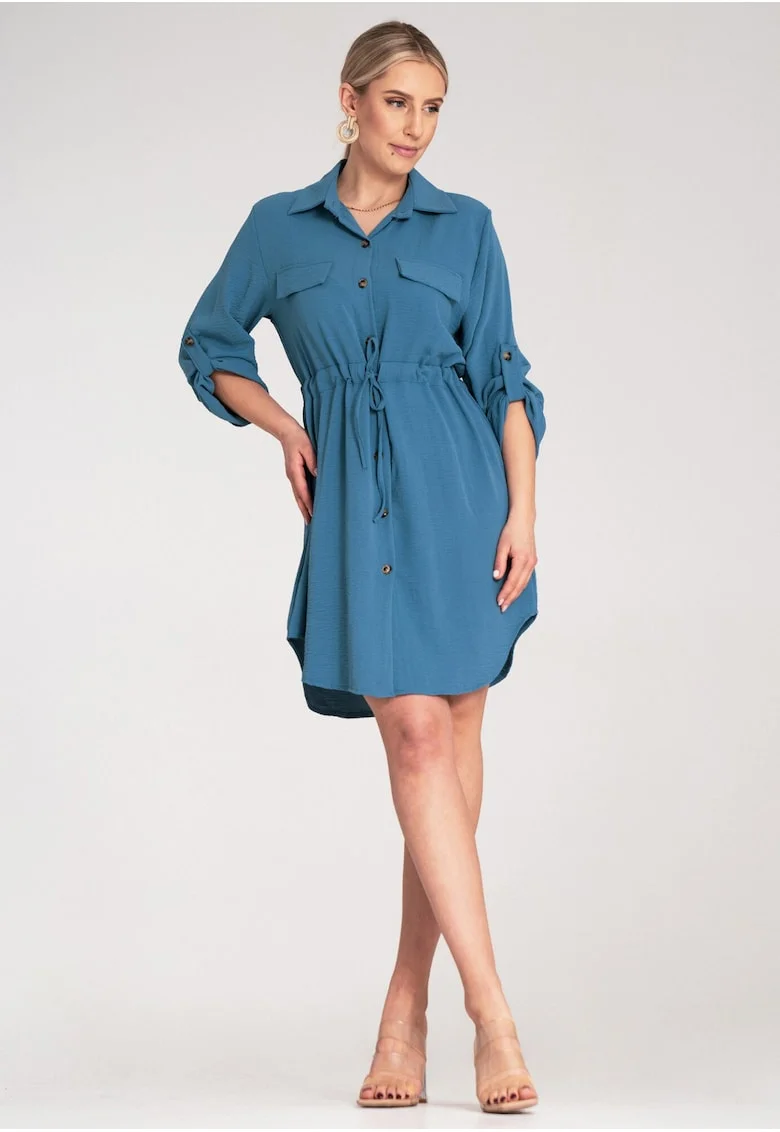 Рокля-риза -  синя - полиестер - регулируеми ръкави