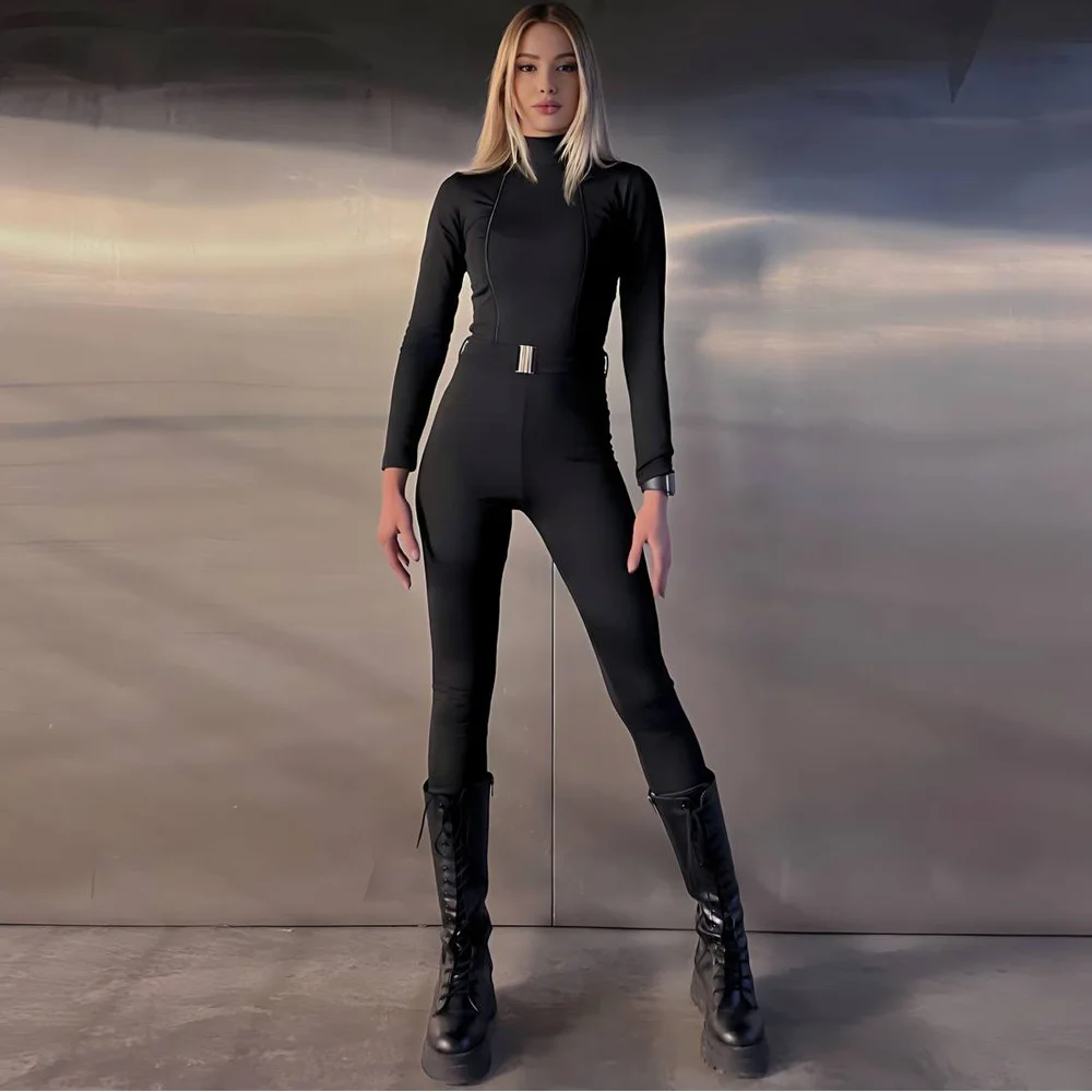 Черен гащеризон с предни ципове и колан, jumpsuit, Ft8881