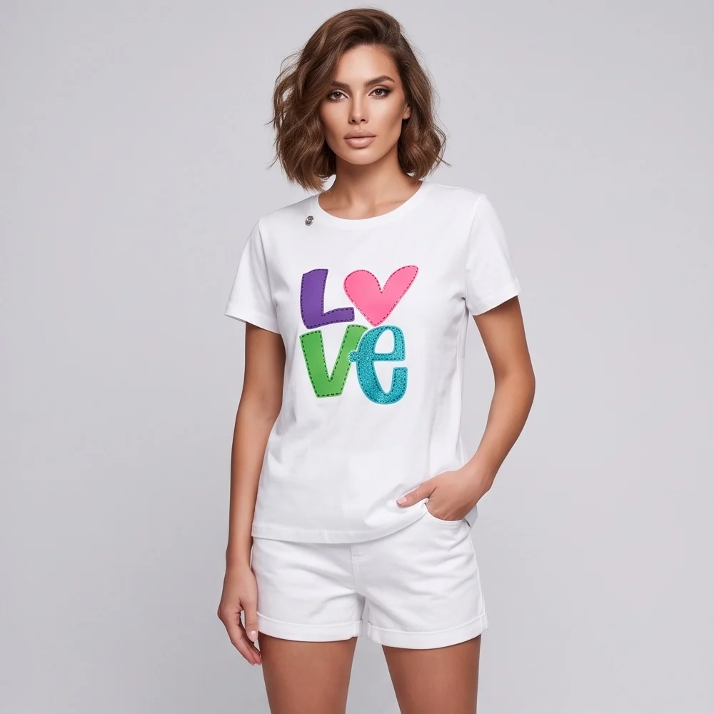Дамска бяла тениска LOVE, Ft7040