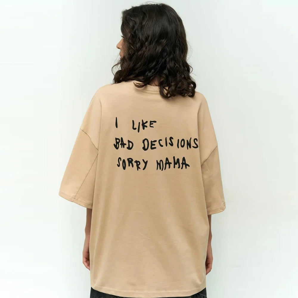 Дамска тениска, oversize, i like bad decisions sorry mama, Ft7705