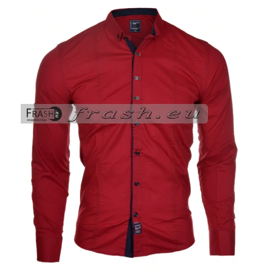 Мъжка червена риза батал slim fit Ft5689