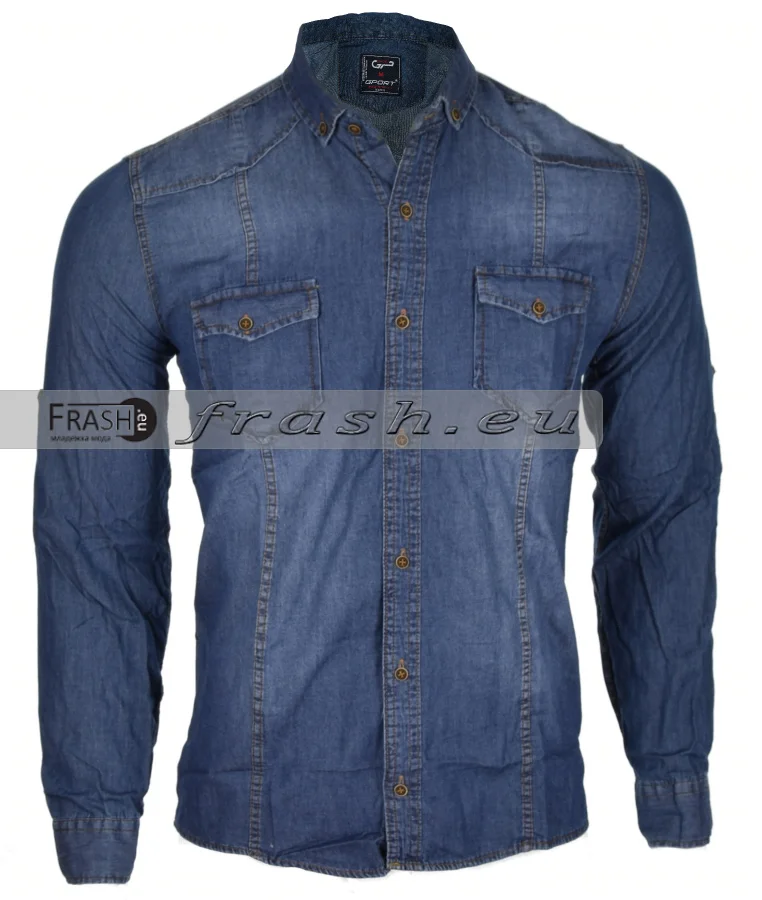 Мъжка синя дънкова риза батал  slim fit Ft5683