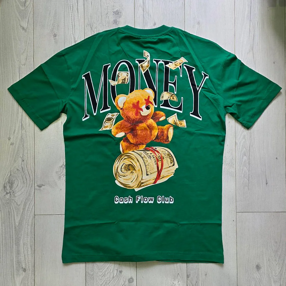 Мъжка тениска, овърсайз модел, щампа money, зелен цвят , Ft6000