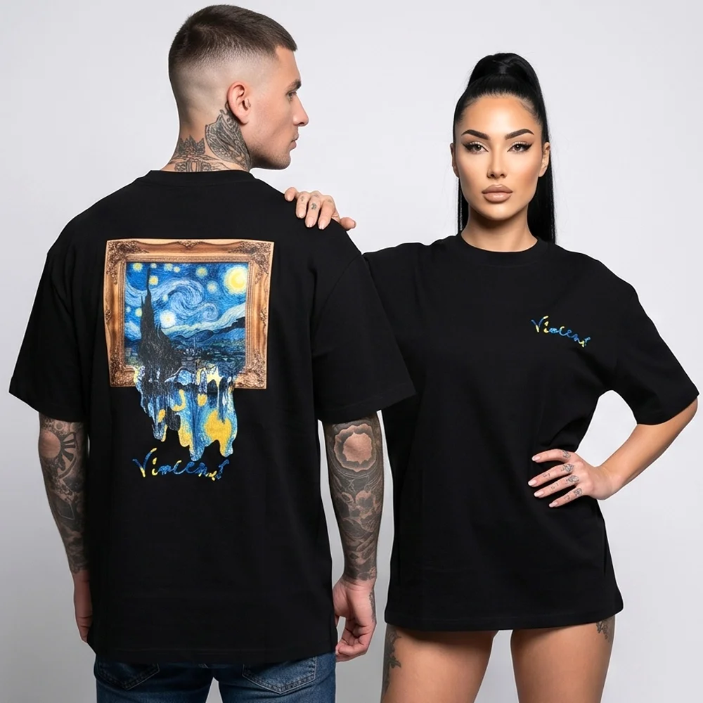 Унисекс черна овърсайз тениска с арт принт Vincent Van Gogh, Ft9033