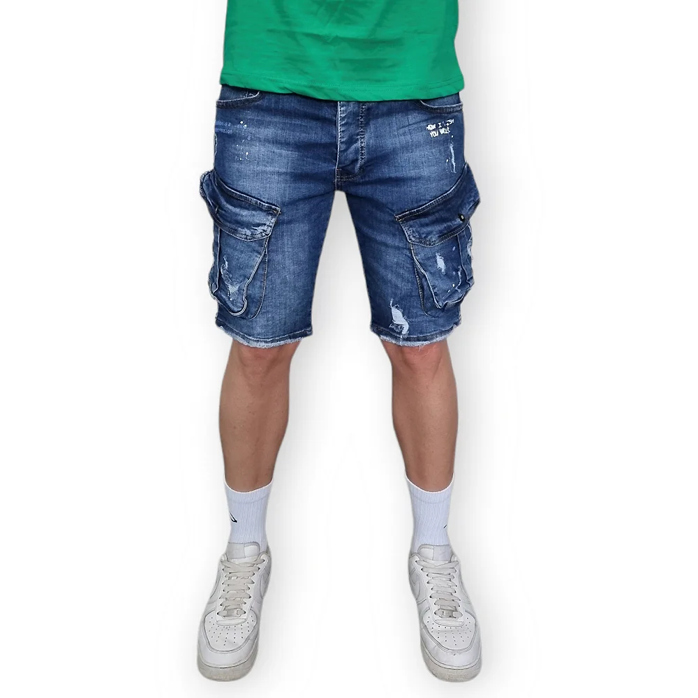 Къси карго дънки, накъсан ефект, skinny fit, Ft7154