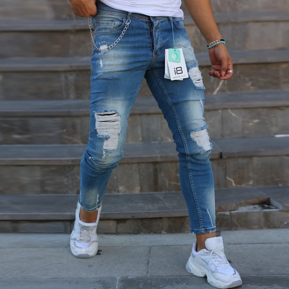 Мъжки дънки накъсан ефект Батал skinny fit Ft6906