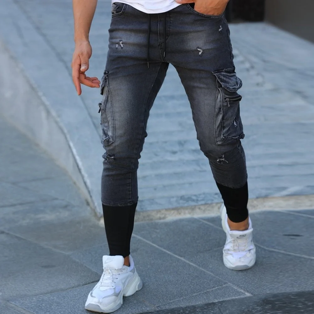 Мъжки карго дънки накъсан ефект skinny fit Ft6907