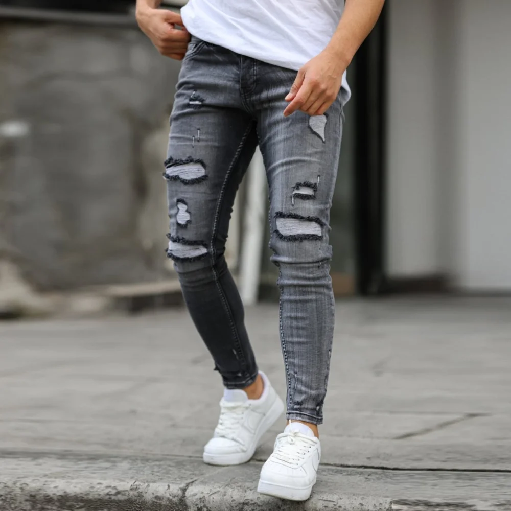 Сиви дънки накъсан ефект skinny fit  Ft7188