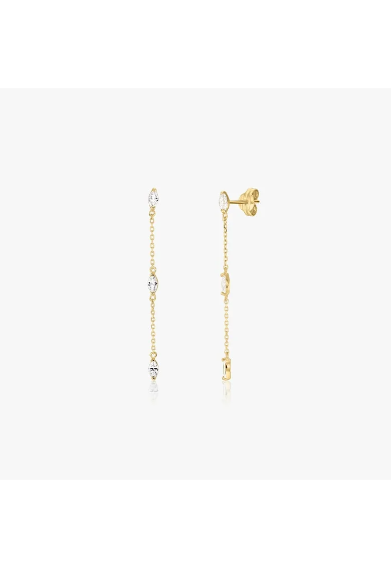 Обеци от злато -  Crystal Drops - цирконий - 14k жълто злато