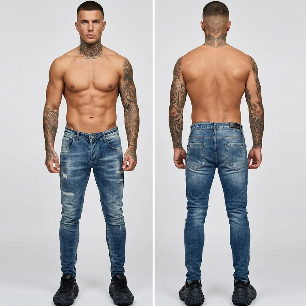 Сини мъжки дънки накъсан ефект slim fit Ft6674