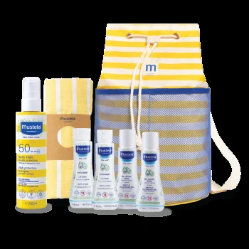 МУСТЕЛА Слънцезащитен спрей SPF50 200мл. + раница + кърпа + 4 мини продукта ПРОМО