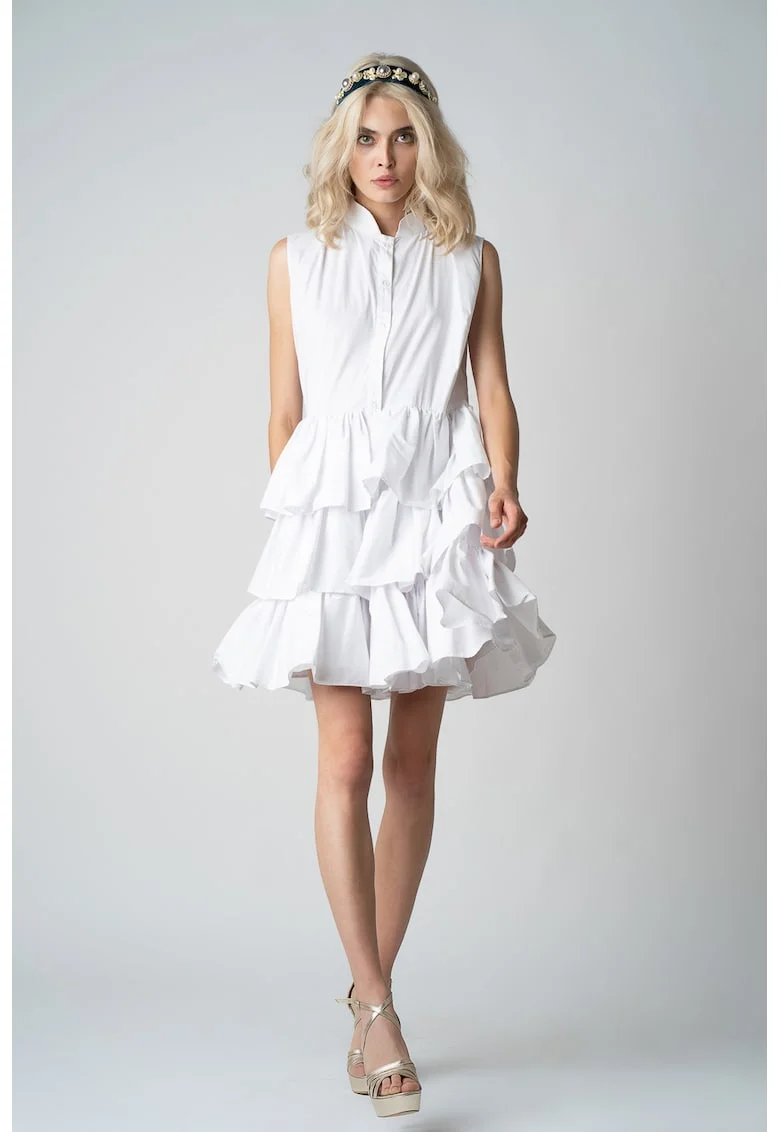 Rochie-camasa cu croiala asimetrica si cu volane