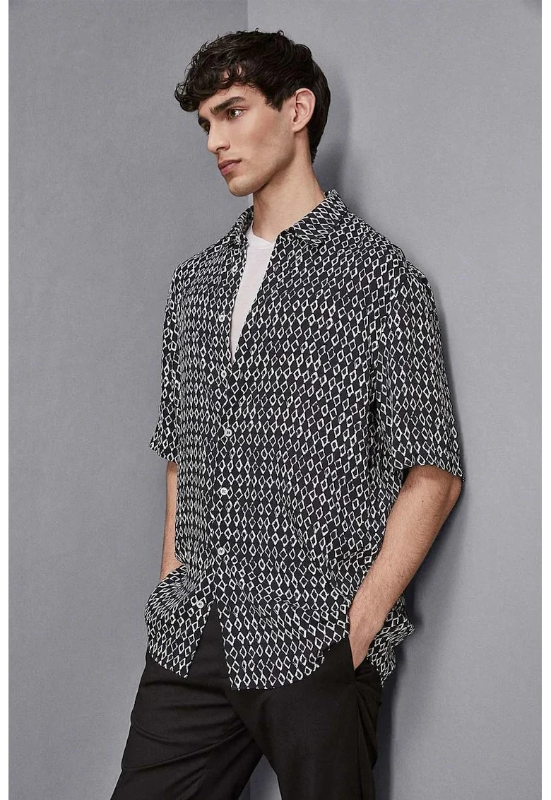 Oversize риза с къс ръкав и принт