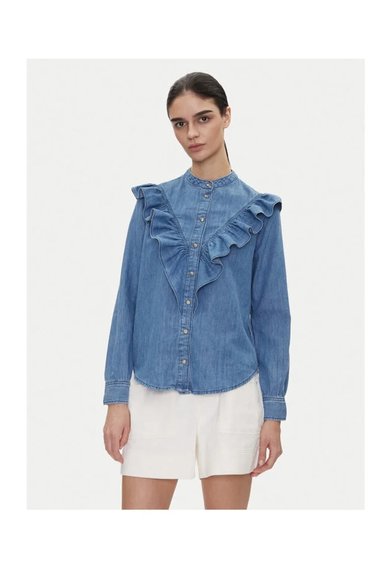 Дамска блуза -  PL305092 000DENIM - Синя - памук - лен