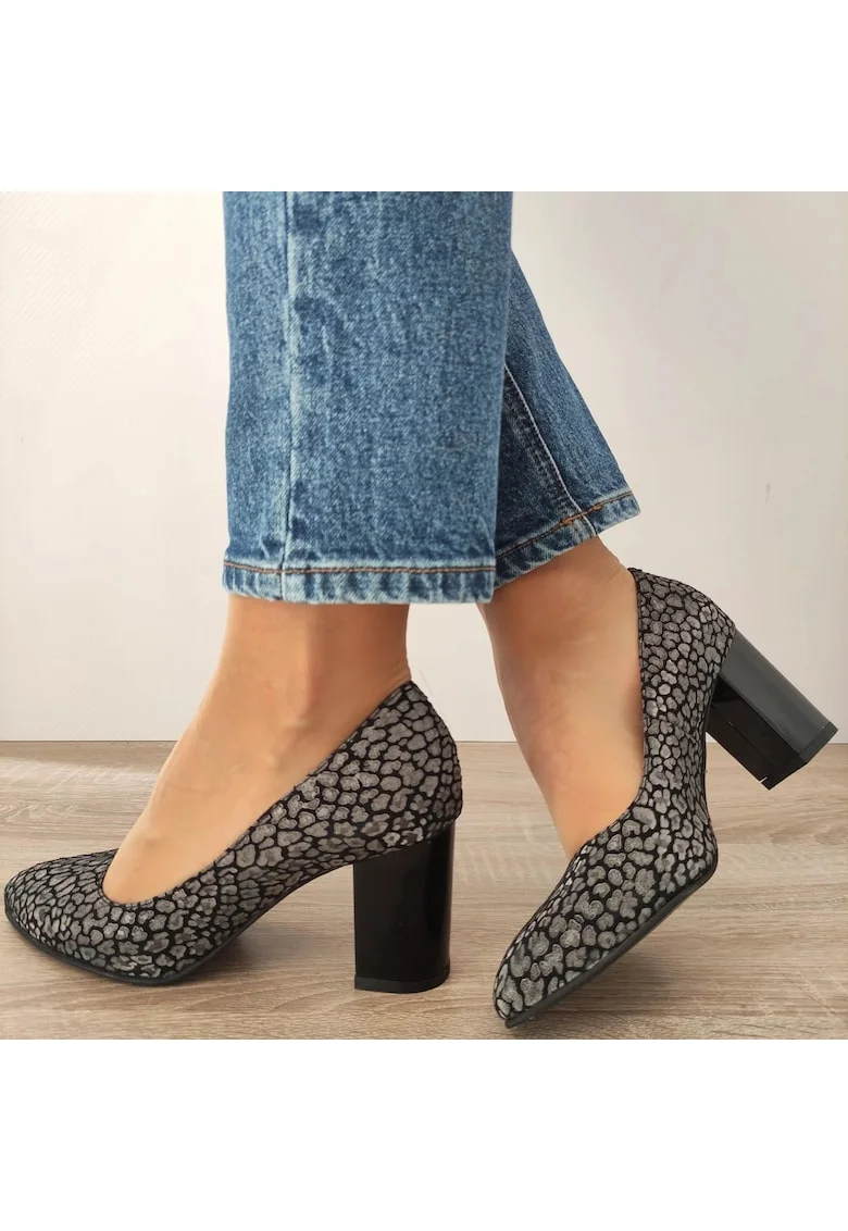 Елегантни дамски обувки  470-13 Black Velvet + Silver - Black Velvet + Silver