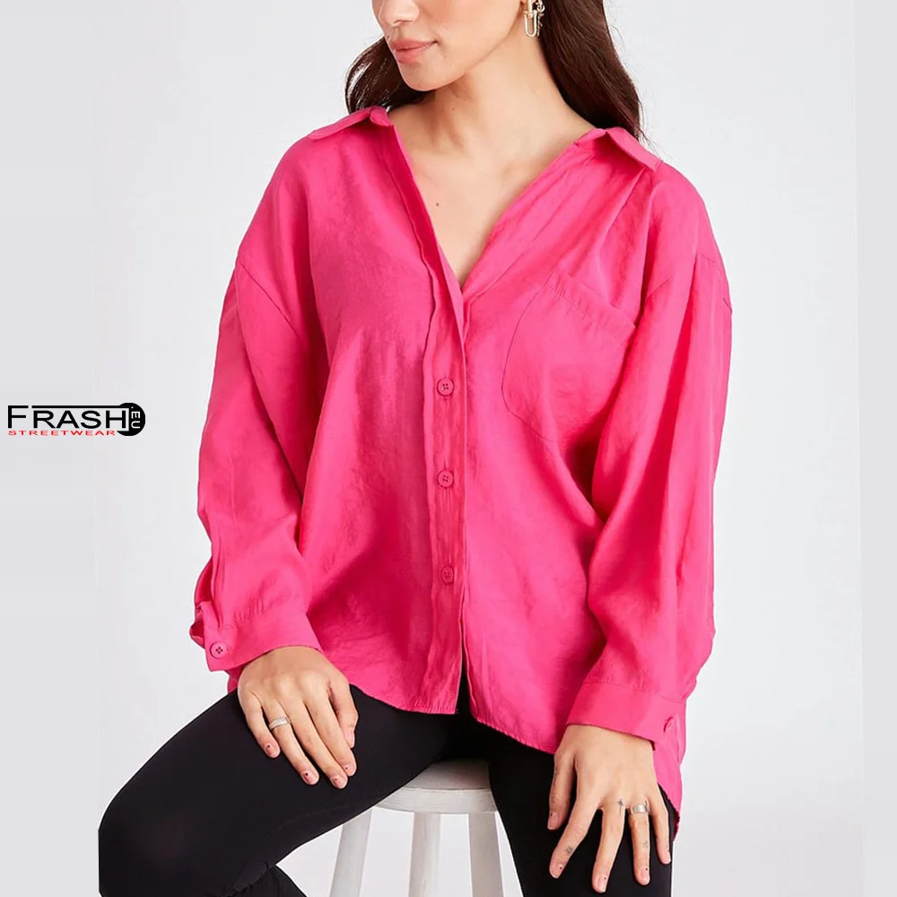 Дамска риза с ниски рамена, oversize, фуксия, Ft7191