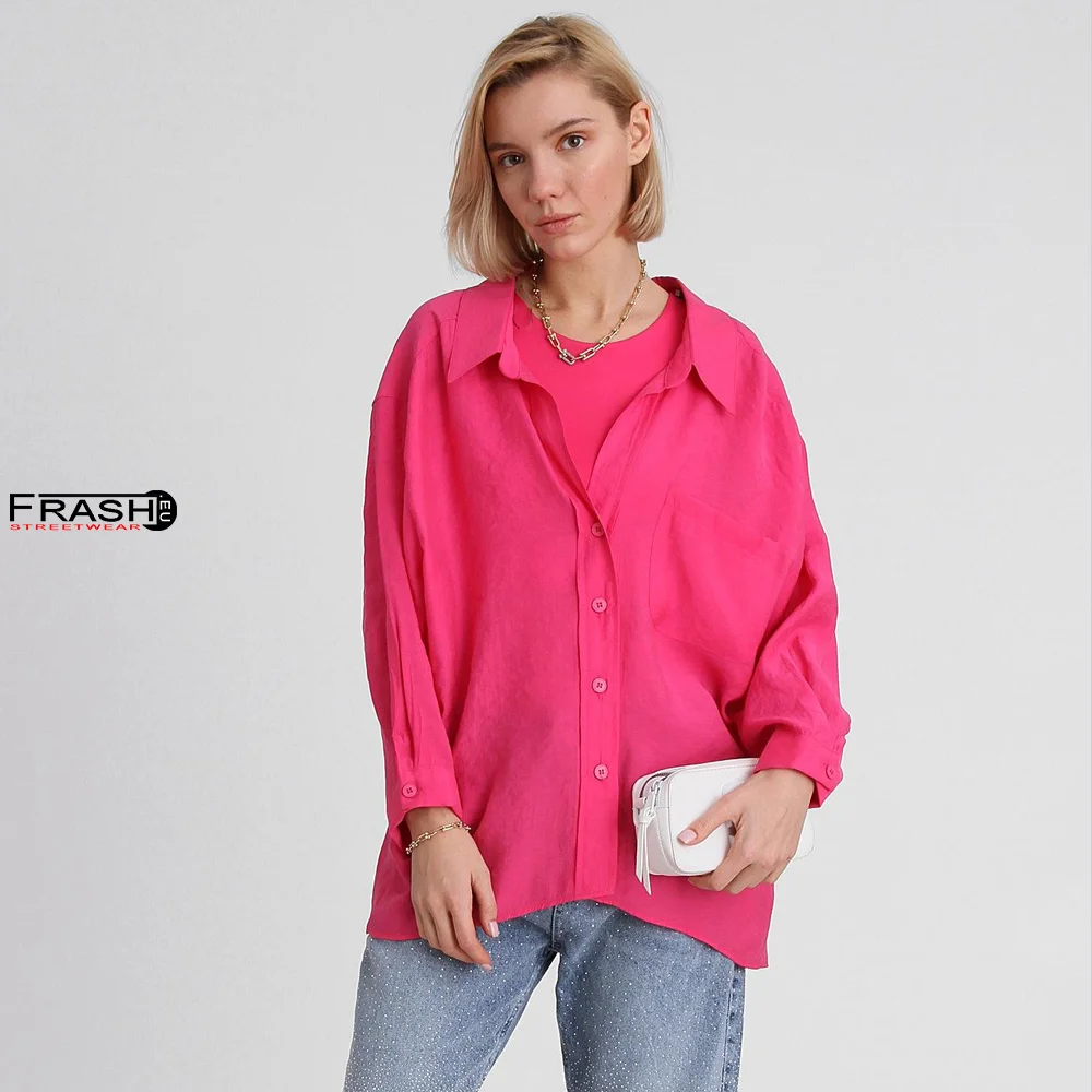 Дамска риза с ниски рамена, oversize, фуксия, Ft7667