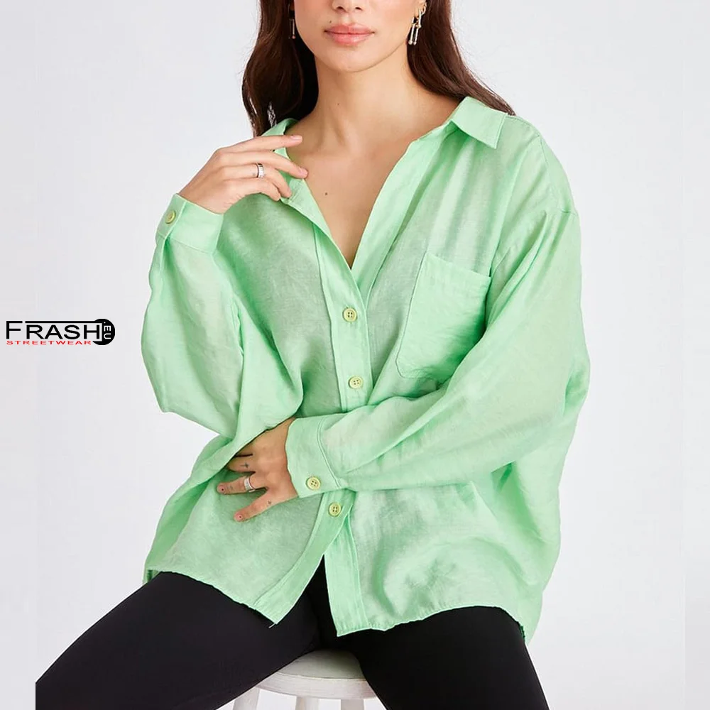 Дамска риза с ниски рамена, oversize, неон, Ft7190
