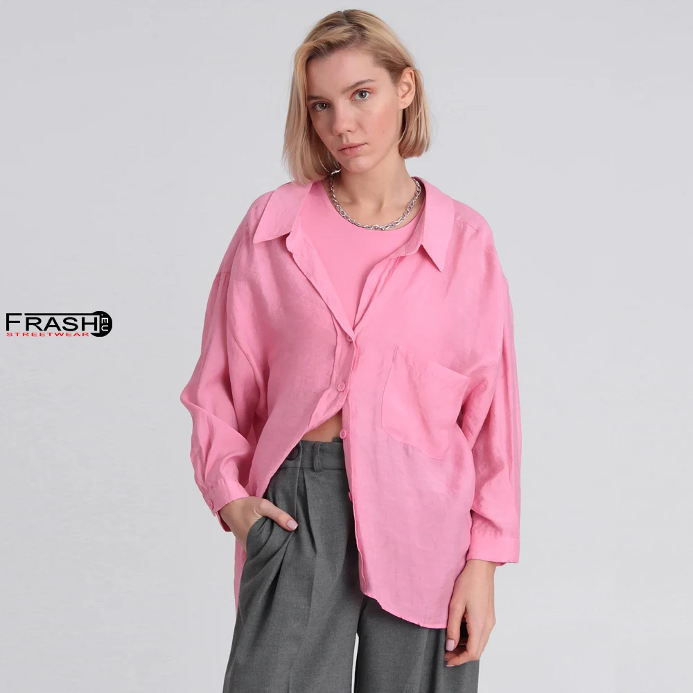 Дамска риза с ниски рамена, oversize, розов, Ft7674