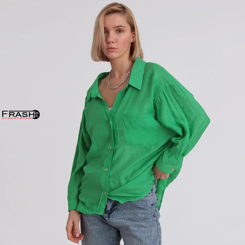Дамска риза с ниски рамена, oversize, зелен, Ft7666