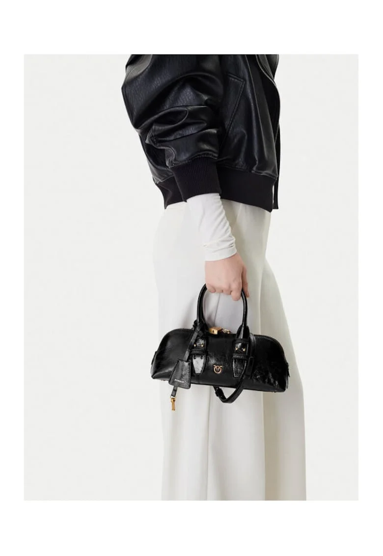Дамска чанта  Black Z99Q Bowling Bag - естествена кожа