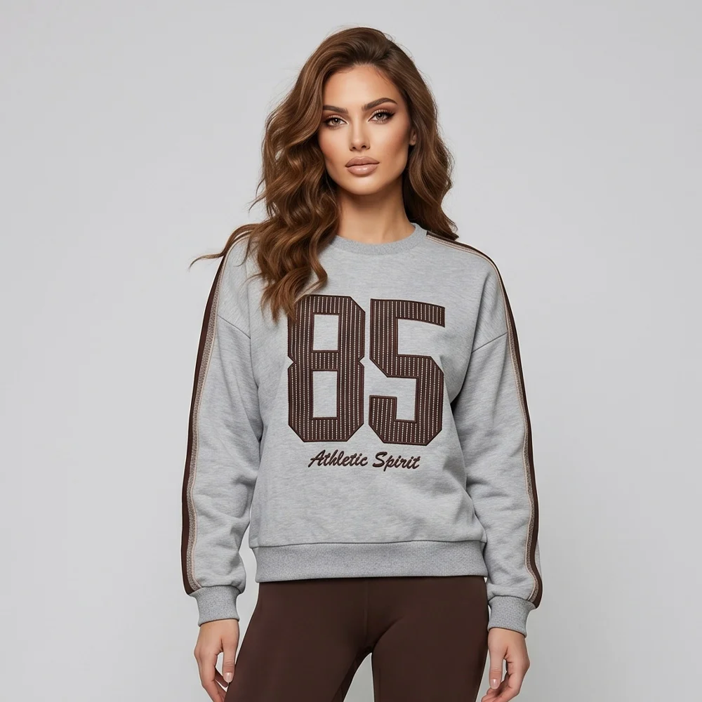 Дамска сива блуза с принт 85 Athletic Spirit, Ft6010