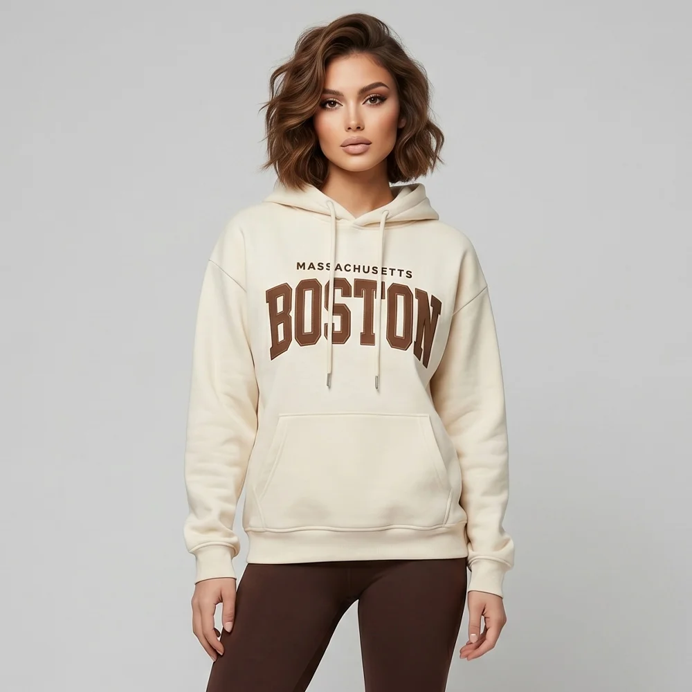 Дамски бежов суитшърт с качулка BOSTON, Ft6015