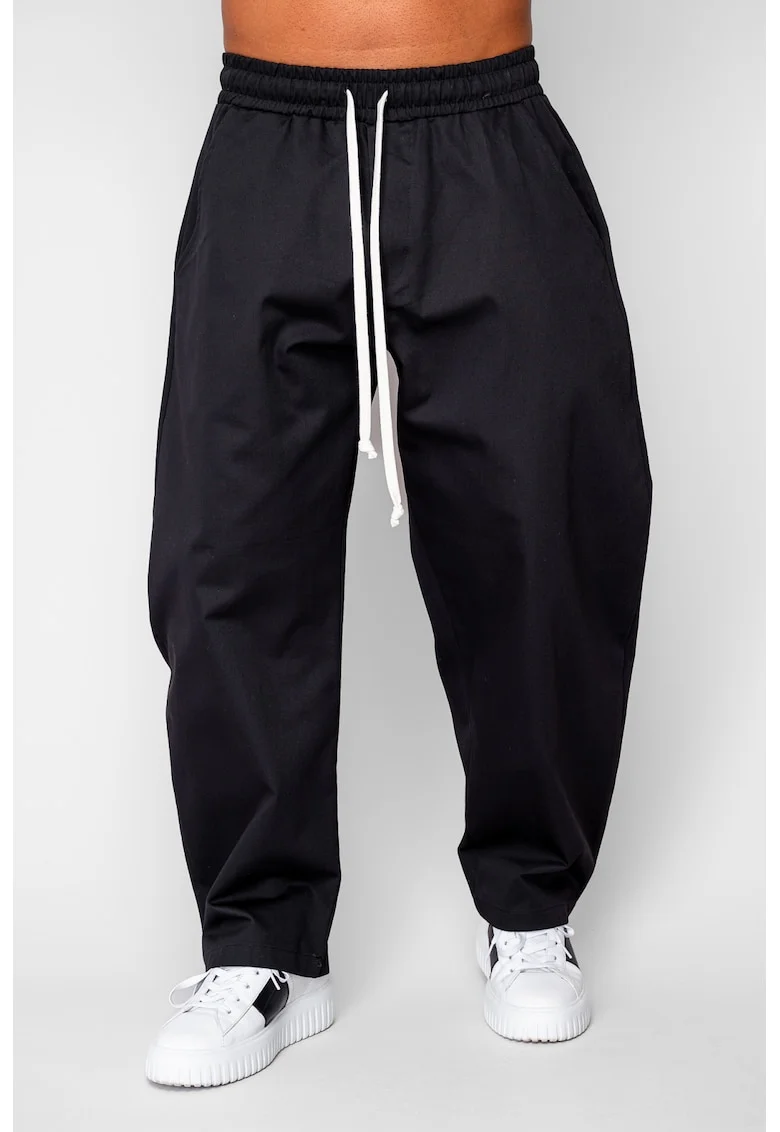 Дълги прави панталони Oversized с шнур от 100% Памук - Premium Edition Black 20291
