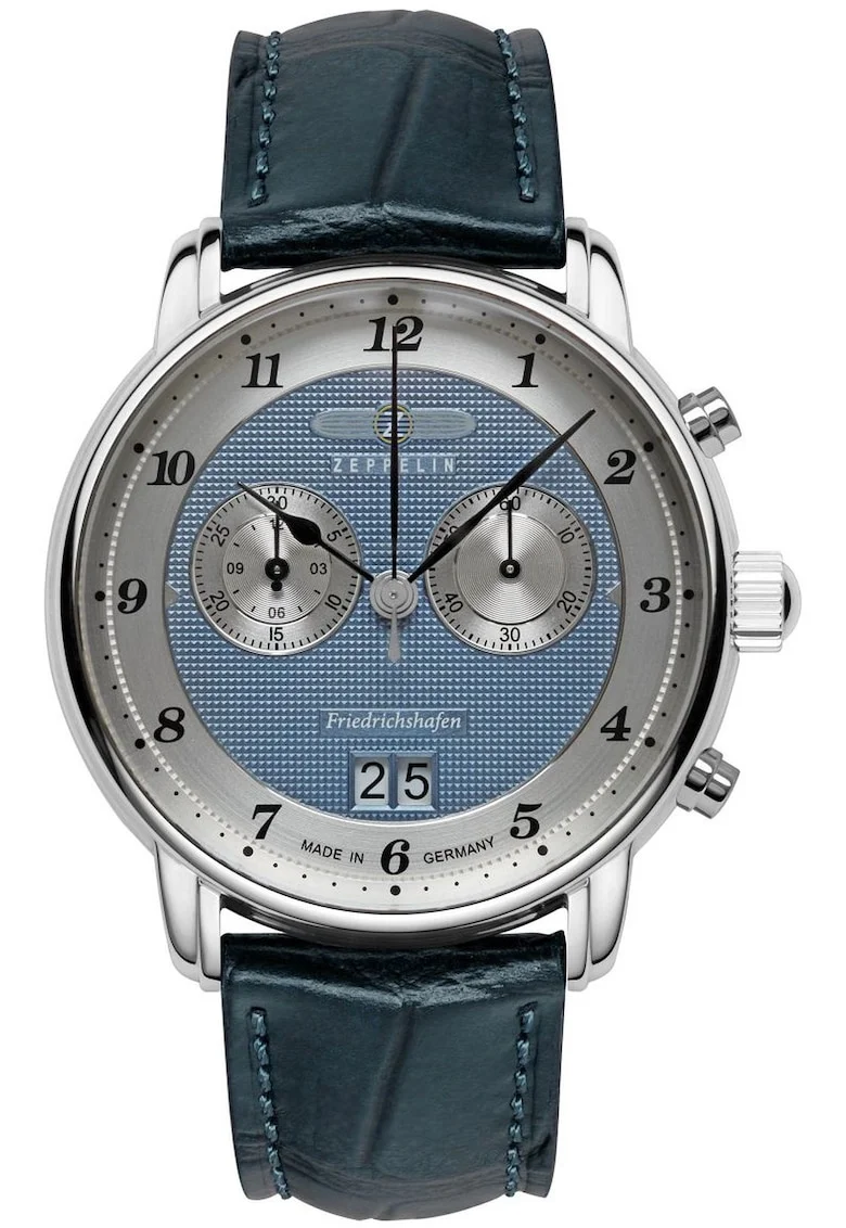 Часовник  Chronograph 8584-3 - кварцов - син - каишка от естествена кожа - 50м водоустойчивост